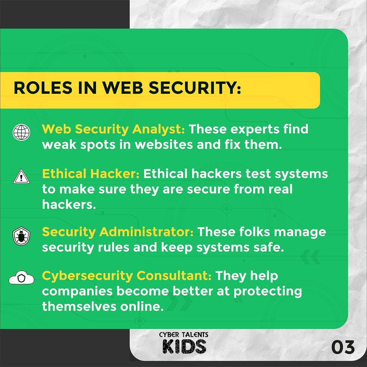 CTalentsKids's tweet image. The #Cyber_Girl today will help you understand more about #web_security! If you Want to be a digital detective🕵️‍♀️ Learn about web security!🛡️

✔You can practice your skills in web security now:
buff.ly/4eFcw2g

#CyberTalents #Cybersec #Info_Tech #Learn_with_the_Cyber_Duo