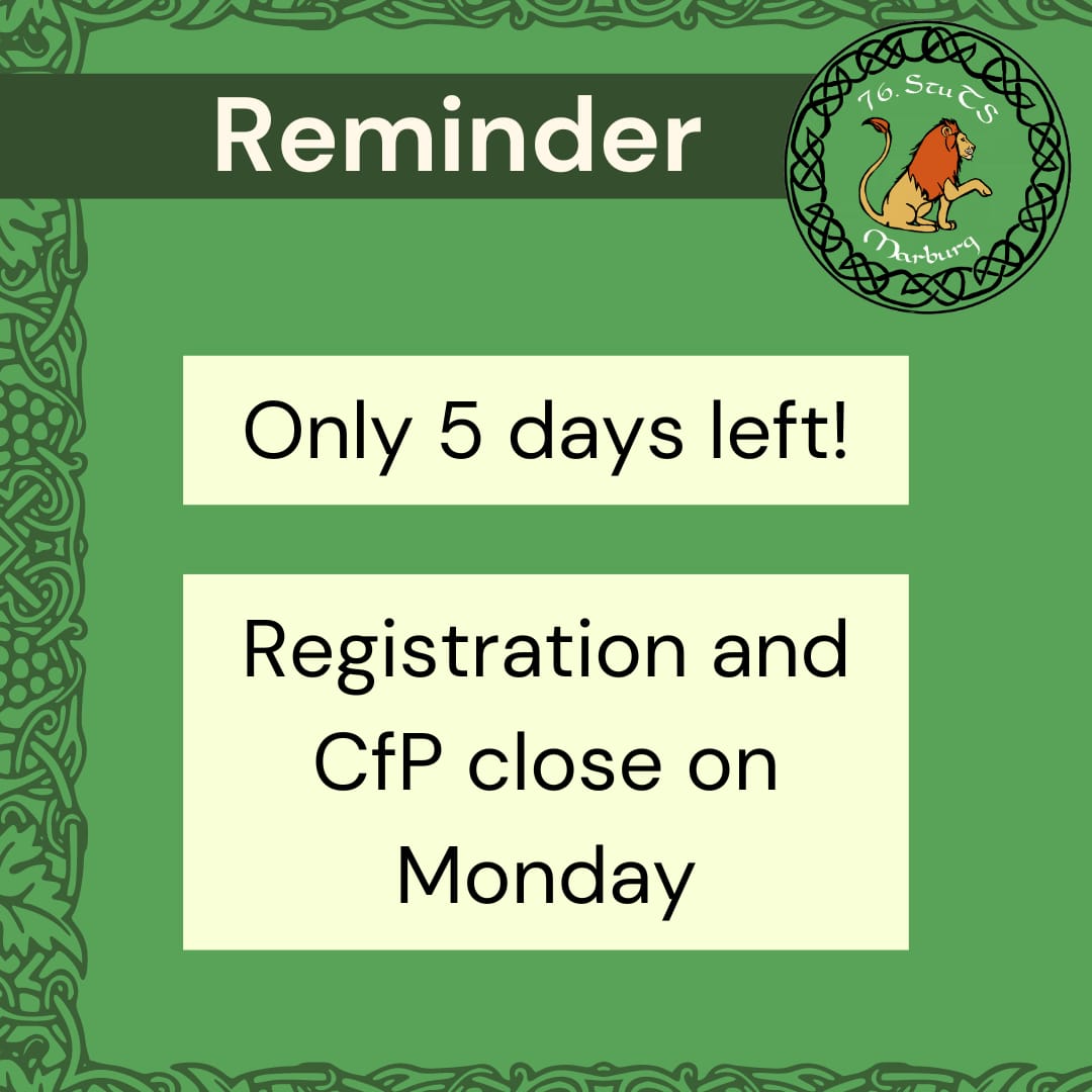 🎺Attention attention🎺: You can still register and submit your abstracts for presentations, workshops or posters at the 76th StuTS in Marburg! 
👉 76.stuts.de/en/ 👈
We hope to see you there ☺️