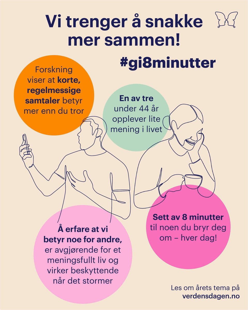 LajnaNorge's tweet photo. Årets kampanje er rettet mot å gi noen 8 minutter av din hverdag.

Ring noen og spør hvordan de har det! Vi må snakke mer sammen #LajnaImaillah #psykiskhelse #gi8minutter #verdensdagen https://t.co/4jXRXgcJKj