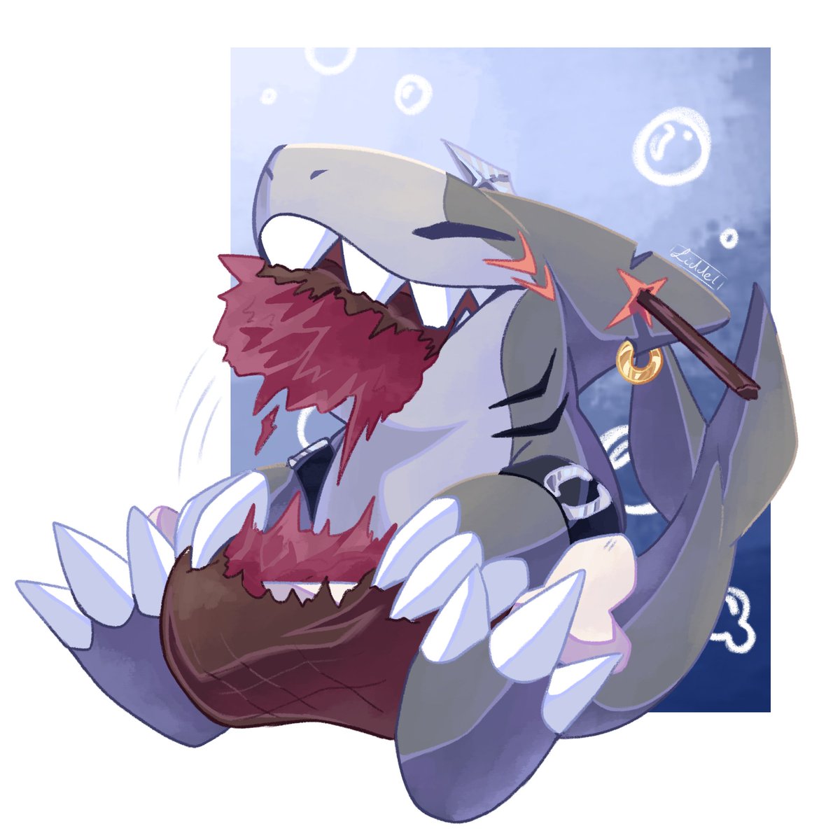 First finished comm! for @/phaskomon, their lil shark guy Chompmon!!
#digimon