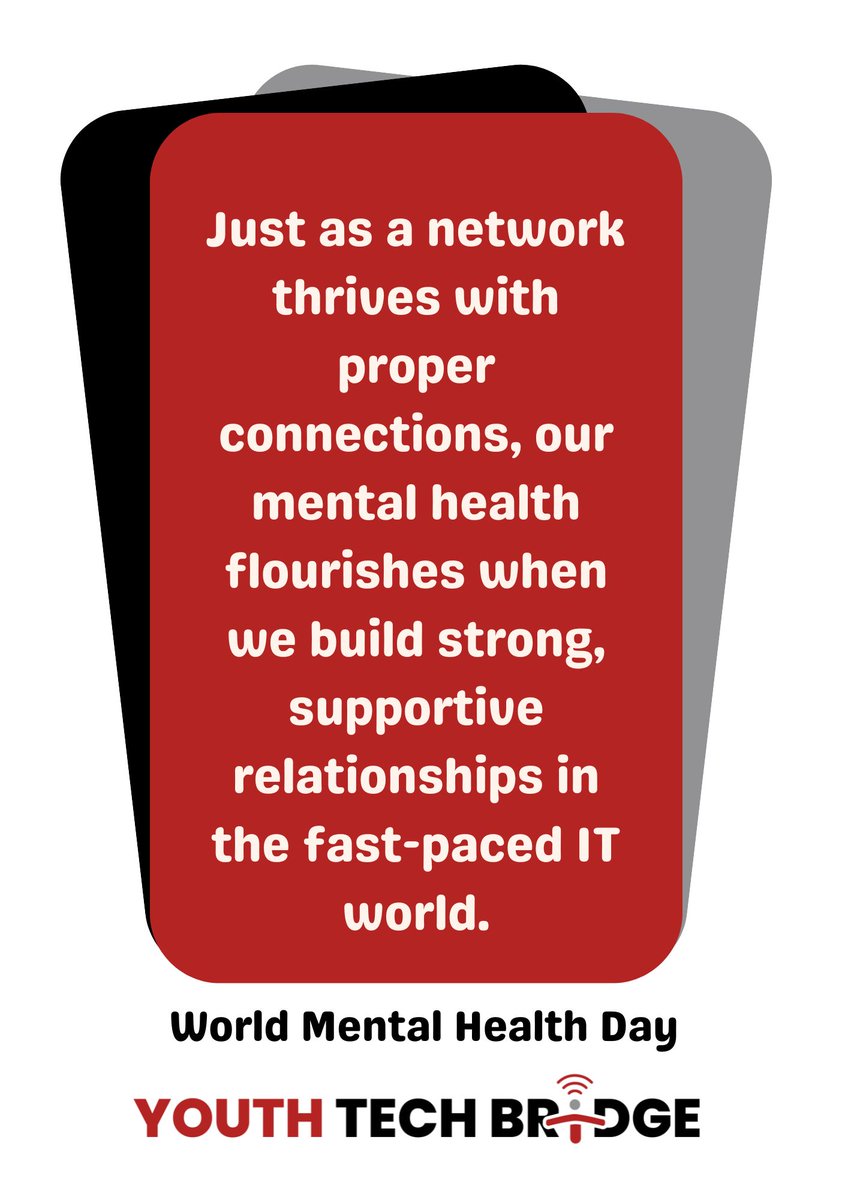 YouthTechBridge's tweet image. Tech can be demanding, but don’t forget your mental health! Your well-being is as important as any deadline or innovation. Take time to recharge and prioritize yourself. #MentalHealthMatters #TechAndWellness #ResilienceInTech #WorkLifeBalance