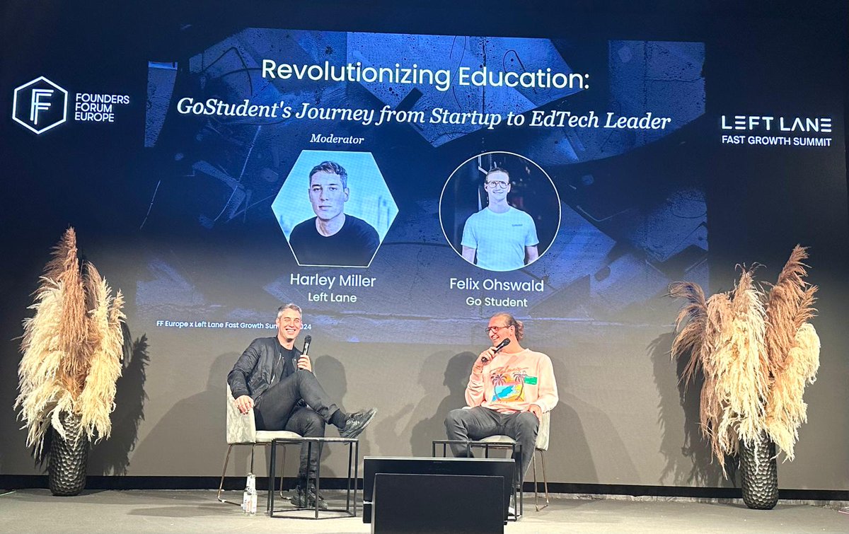 Felix Ohswald from <a href="/GoStudent1/">GoStudent</a>  and Harley Miller from <a href="/leftlanecap/">Left Lane Capital</a> discussing Ed Tech and AI at Founders Forum Europe in Berlin 🚀

#FFEurope #DNCapital