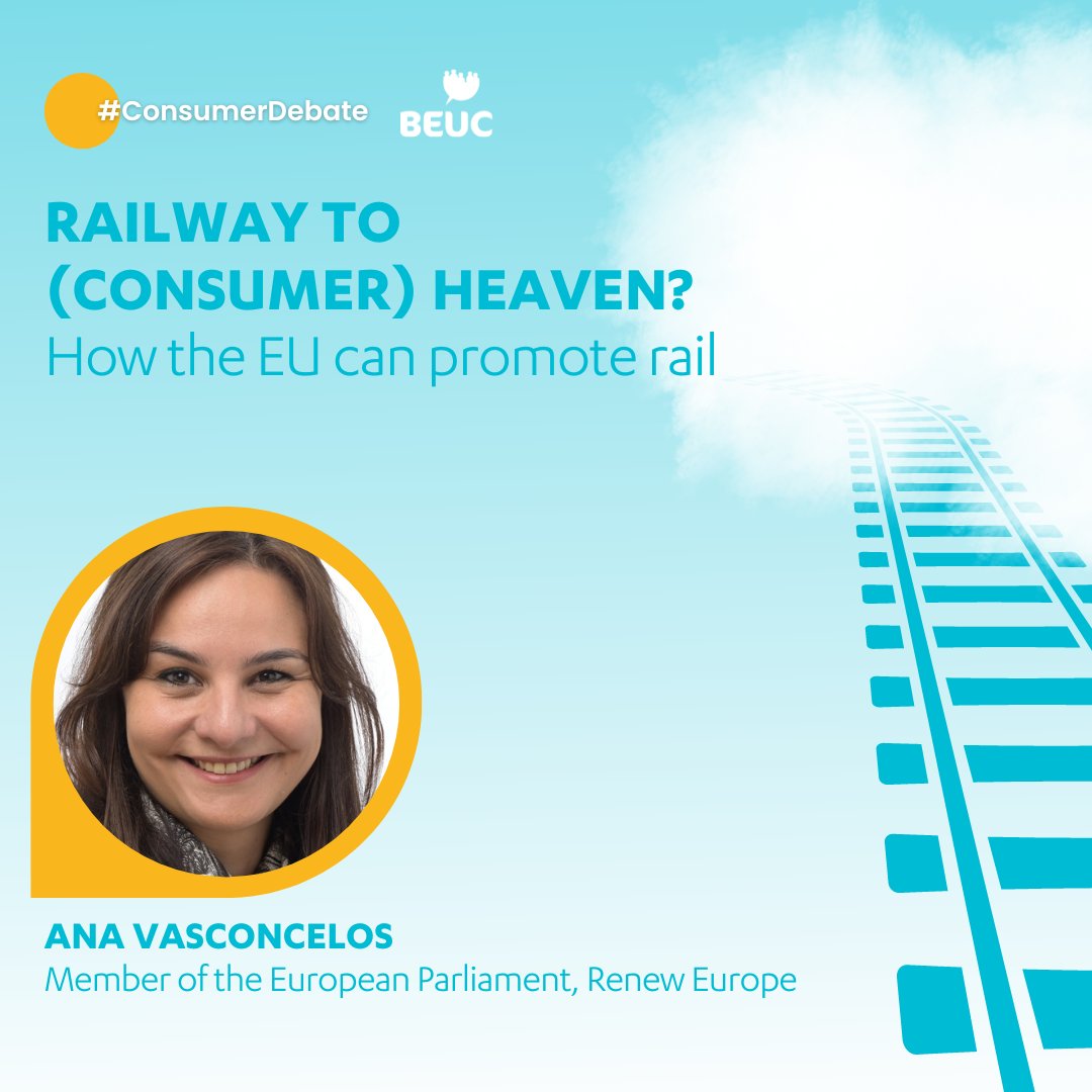 beuc's tweet photo. One week to go for our next #ConsumerDebate "Railway to (consumer) heaven? How the EU can promote rail", and we'll be joined by MEP Ana Vasconcelos. Register now to join the discussion: https://t.co/yp4Mur3Xil https://t.co/aWeWVSHrn9