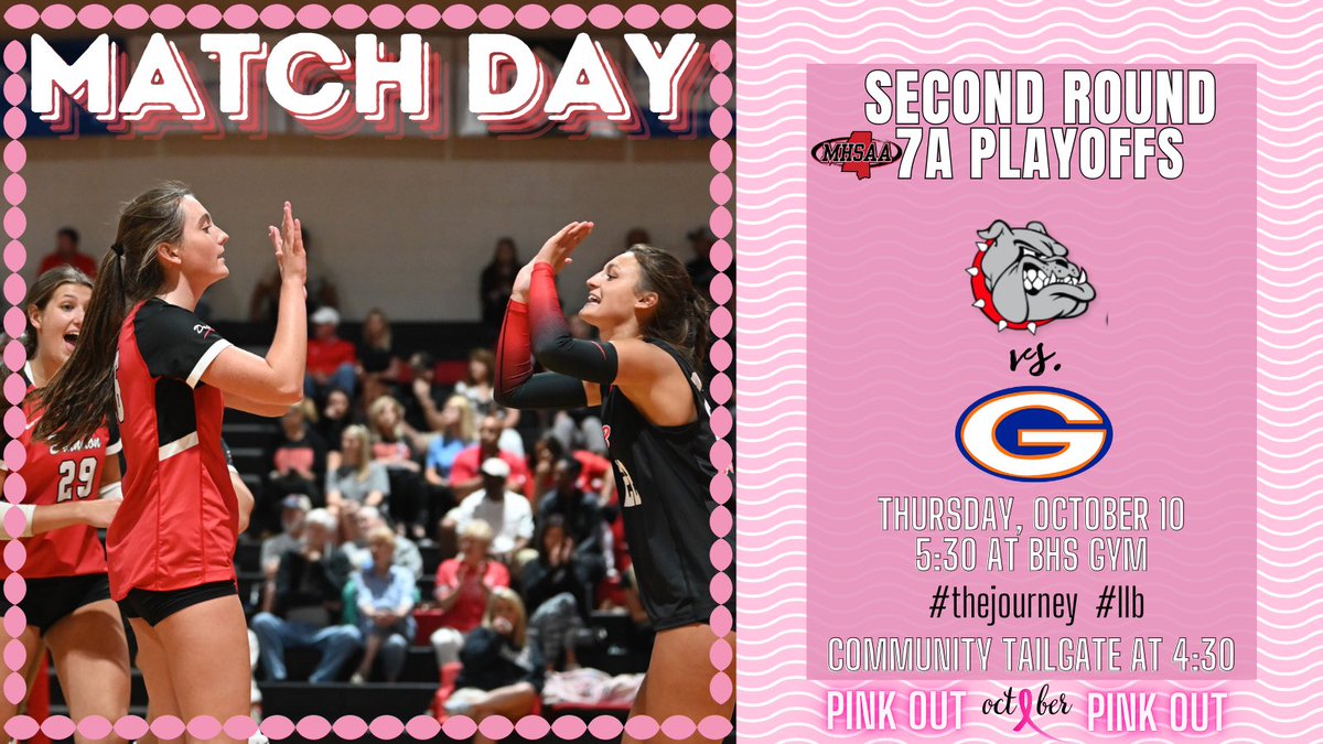 Brandon Volleyball (@bhsvolleydogs11) on Twitter photo Lady Bulldog fans, it’s MATCH DAY!!! The Lady Bulldogs host Gulfport tonight at 5:30pm in the second round of the MHSAA 7A playoffs.
#thejourney #lovelikebobo
🆚 Gulfport
⏰ 5:30pm
📍Brandon High School Gym
🎟️ available at the door
<a href="/BrandonBulldogs/">Brandon Bulldog Athletics</a> Lady Bulldog fans, it’s MATCH DAY!!! The Lady Bulldogs host Gulfport tonight at 5:30pm in the second round of the MHSAA 7A playoffs.
#thejourney #lovelikebobo
🆚 Gulfport
⏰ 5:30pm
📍Brandon High School Gym
🎟️ available at the door
<a href="/BrandonBulldogs/">Brandon Bulldog Athletics</a>