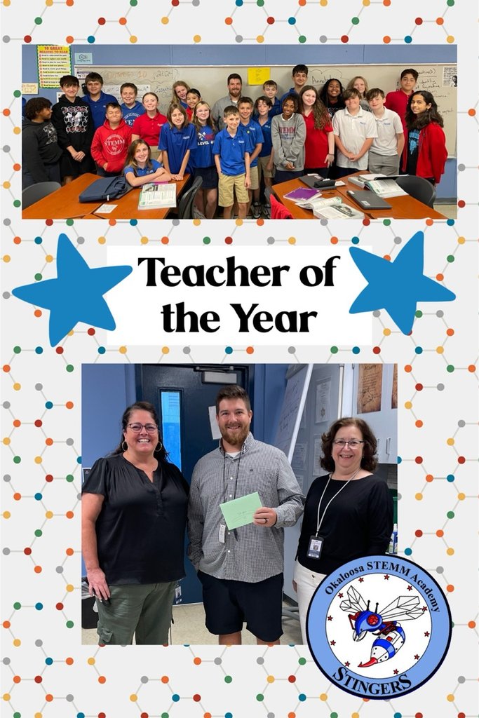 Congratulations to STEMM's Teacher of the Year, Mr. Harsson! 🎉 We are proud to have Mr. Harsson as our 7th grade ELA teacher. His love of teaching and his commitment to his students shine through every day. #StingerSpirit