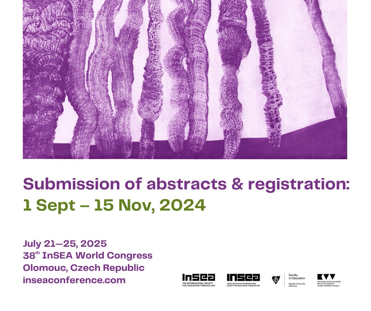 We are pleased to invite you to the 38th InSEA World Congress entitled Unexpected Territories to be held on 21–25 July, 2025 at the Palacký University Olomouc, Czech Republic.<a href="/InSEAOfficial/">InSEA</a> 
inseaconference.com
Submission of abstracts &amp; registration:
1 Sept – 15 Nov, 2024.