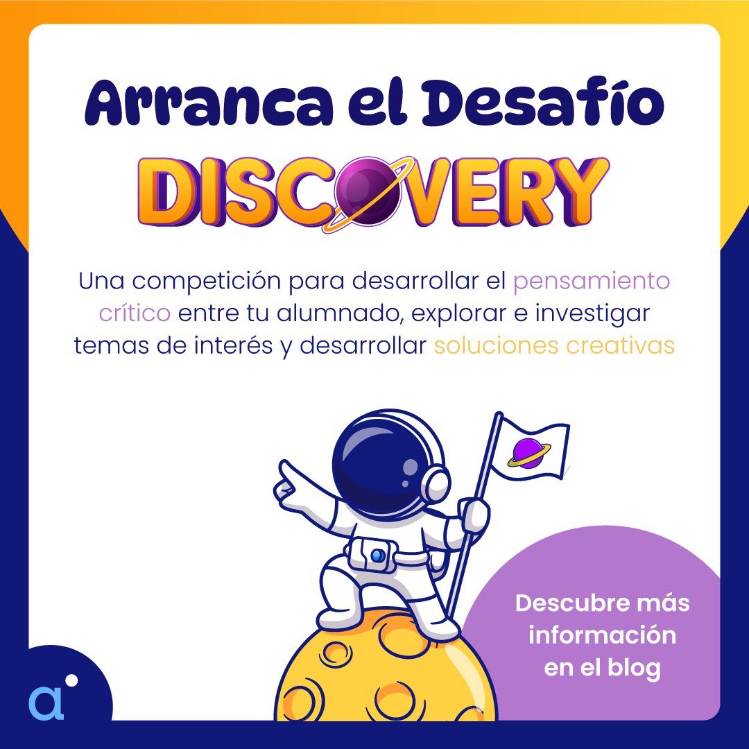 Arranca el Desafío Discovery 🚀

Esta semana, más de 500 docentes inician el "Desafío Discovery" en sus aulas.

Desafío Discovery es una competición escolar que tiene el objetivo de desarrollar el pensamiento crítico entre el alumnado, explorando e investigando temas de interés y