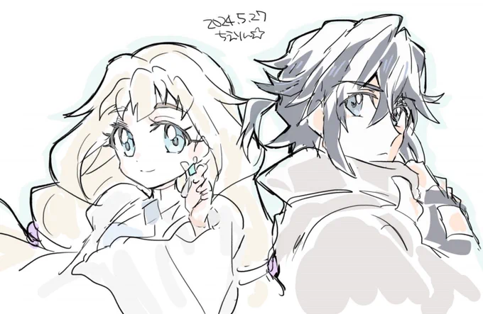 『ガンダムビルドダイバーズ』が今日で5周年なので、ヒロトさんとイヴさんと、メイさんと、リクさんとサラちゃん(その1年前に描いた『ガンダムビルドダイバーズ』時のリクくんとサラちゃんの絵と対になるように描いた絵です!)つまりリクサラすき!の絵です 