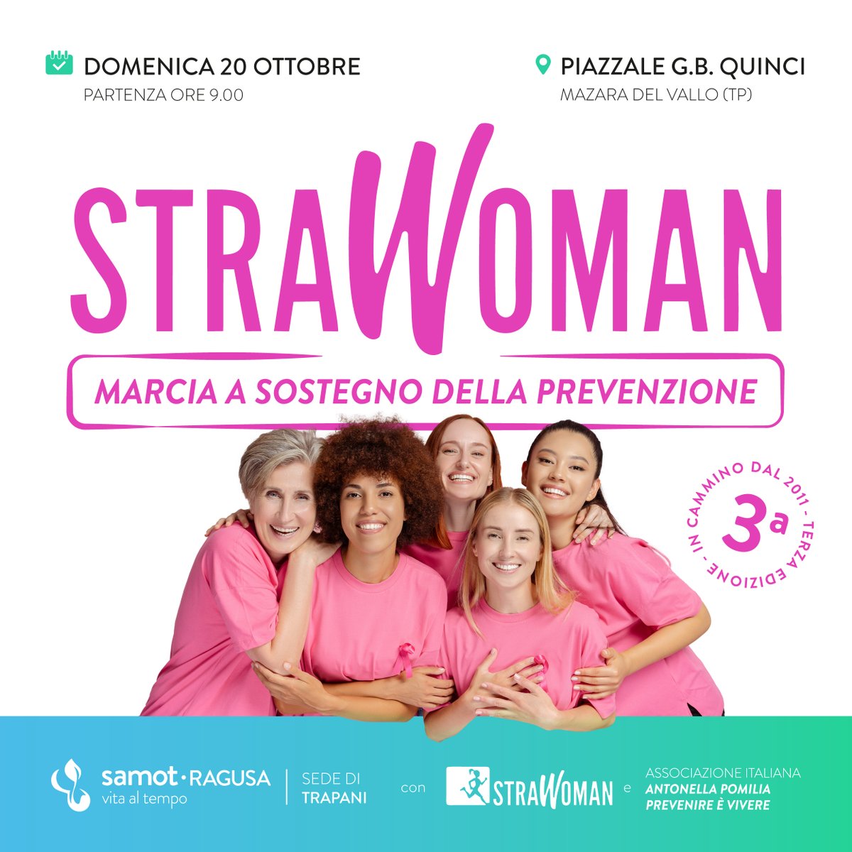 SamotRagusa's tweet photo. Il 20 ottobre ci ritroviamo per la StraWoman, la corsa-camminata dedicata a tutte le donne! Un'opportunità per sostenere la prevenzione oncologica con l'Associazione Italiana Antonella Pomilia.
📅20 ottobre, ore 9, Piazzale G.B. Quinci.
#StraWoman #PrevenzioneOncologica https://t.co/VBjzTaYg4W