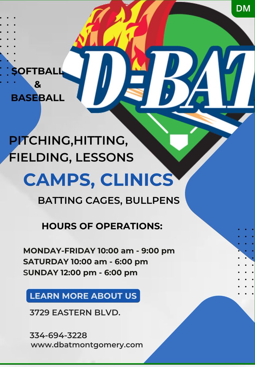 DBATMontgomery's tweet photo. ⚾️ here are some things we offer 🥎
We are here MONTGOMERY‼️ get better & Have a shot. Stay the same & get left behind. It’s your choice! #dbatmontgomery #letsrake https://t.co/R6xboZ7hni