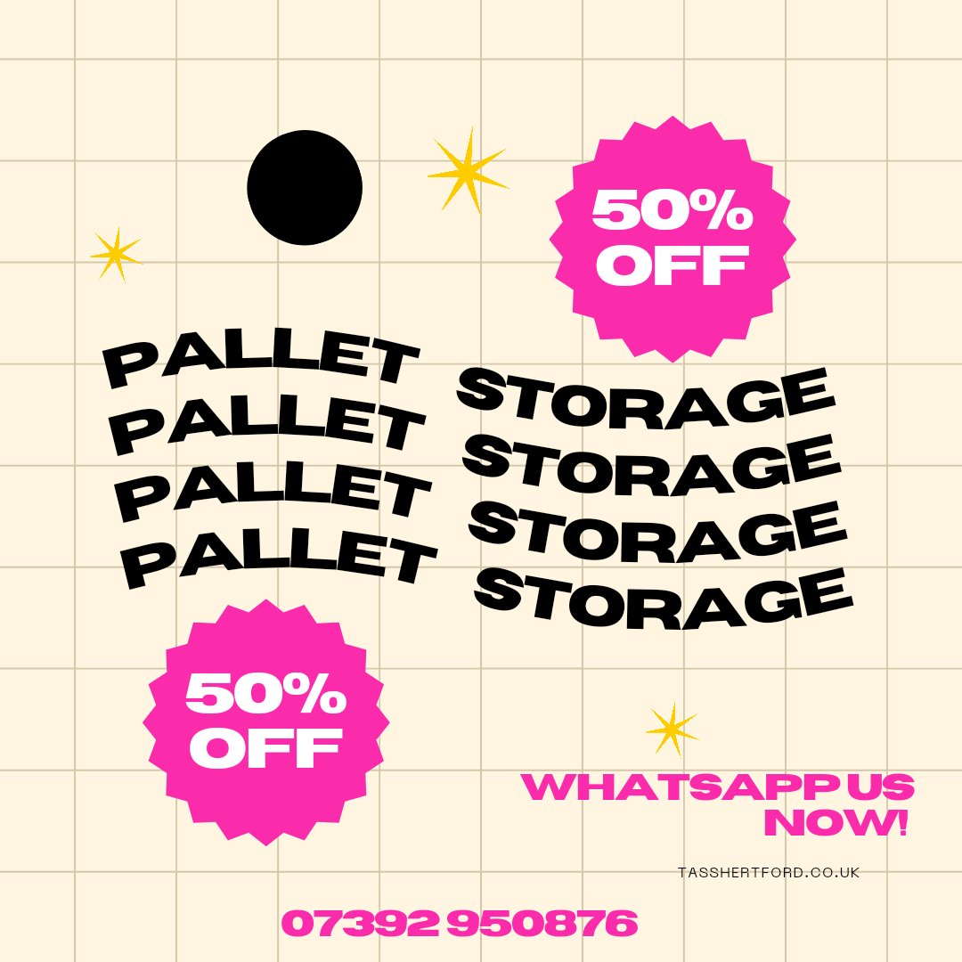 TASSHERTFORD's tweet image. 🚨 50% OFF Pallet Storage for your first month! 🚛📦 Get ready for Black Friday with affordable storage solutions. Don't miss out – WhatsApp us now at 07392 950876 to secure your spot! #PalletStorage #BlackFridayPrep #TassHertford