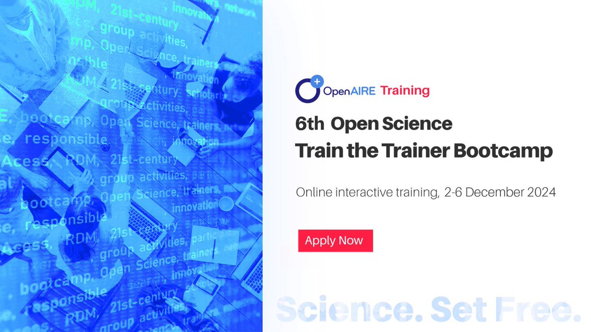 OpenAIRE_eu's tweet photo. Are you ready for the 6th #OpenAIRE Train the Trainer Bootcamp?

Boost your #OpenScience expertise and become a certified #trainer! Join our immersive 5-day bootcamp to gain essential tools, strategies, and network with peers. See u there!

Save the date: 2-6 December

-Learn more and secure your participation: https://t.co/DHjzrzrNsS