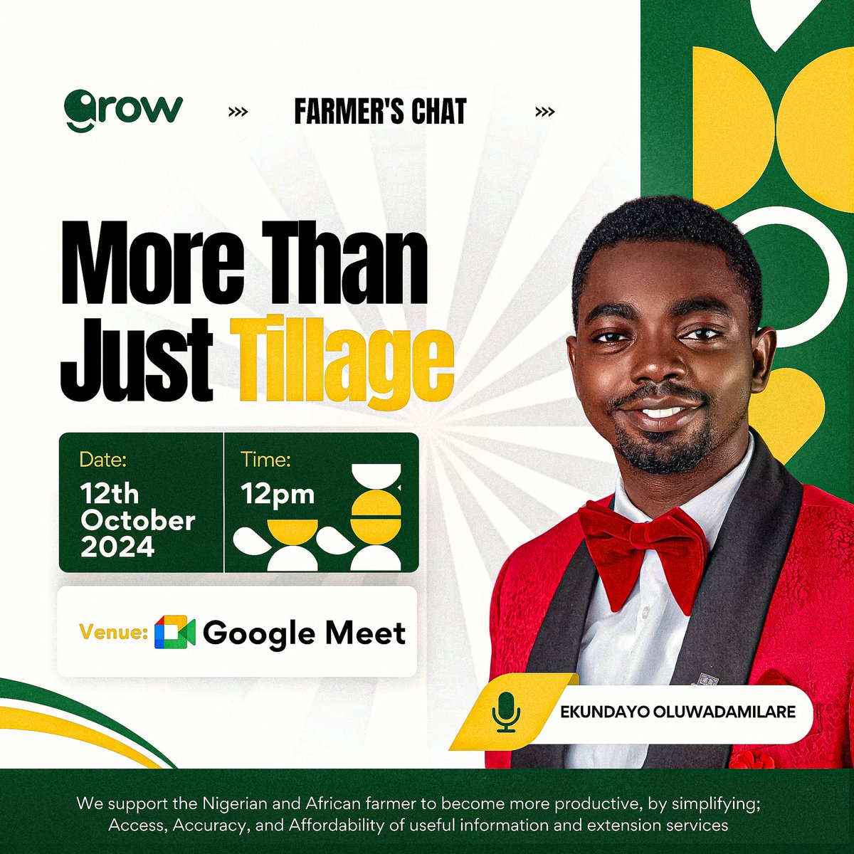 Grow (@usegrow) on Twitter photo The big question on Agro Street is...
Can agriculture be more than just growing crops?
Join us for an insightful webinar, where industry expert <a href="/ekundayo_dami1/">EKUNDAYO Oluwadamilare, PMP</a> will change the way you think about farming.
Register here👇
shorturl.at/RJMbG The big question on Agro Street is...
Can agriculture be more than just growing crops?
Join us for an insightful webinar, where industry expert <a href="/ekundayo_dami1/">EKUNDAYO Oluwadamilare, PMP</a> will change the way you think about farming.
Register here👇
shorturl.at/RJMbG