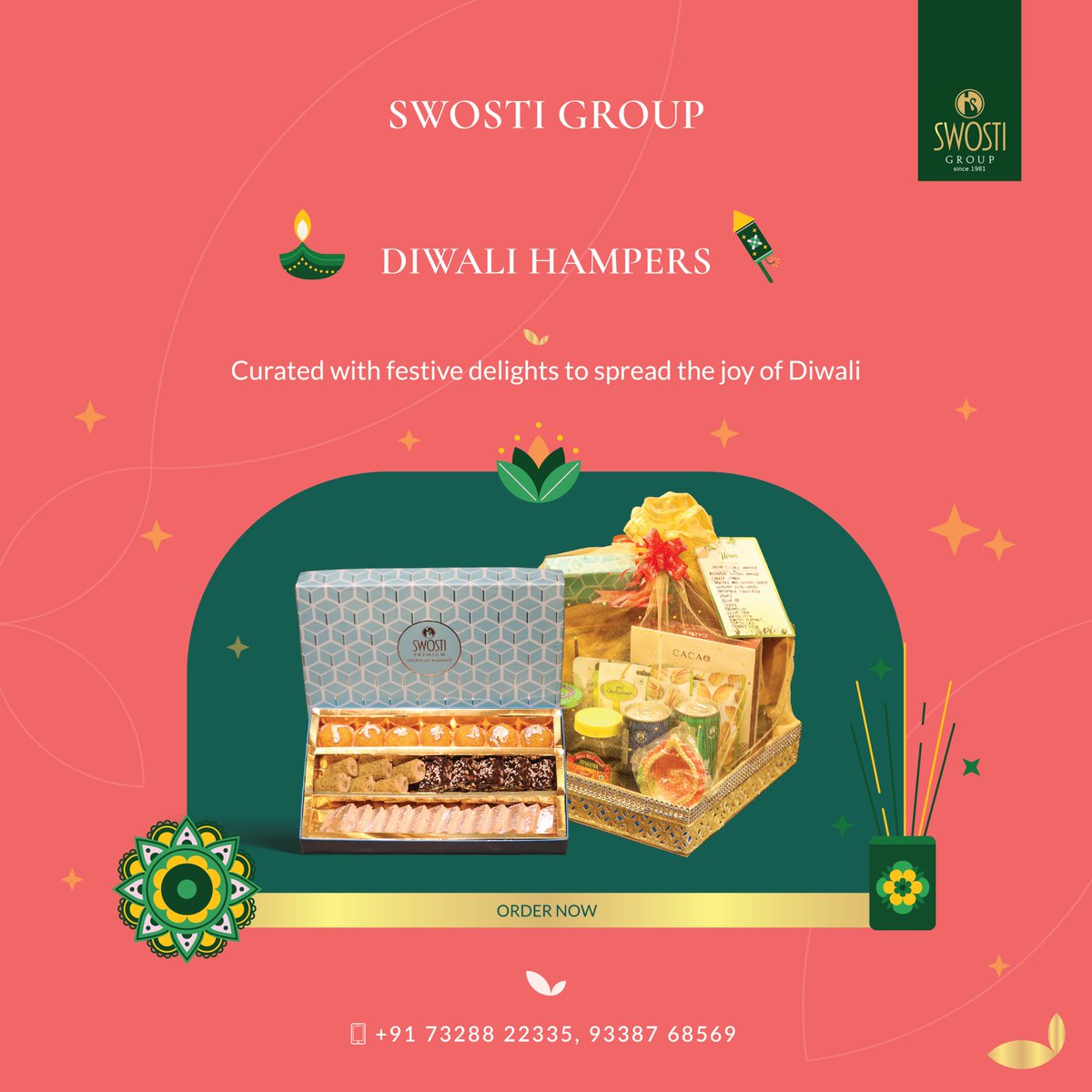 swostihotels's tweet image. 🎁💫 #FestiveGifts - Spread the sweetness of Diwali with our exclusive range of festive sweets, handcrafted chocolates, and luxurious gift hampers!  

Perfect for sharing love and joy with your family and friends this season.  

#DiwaliDelights