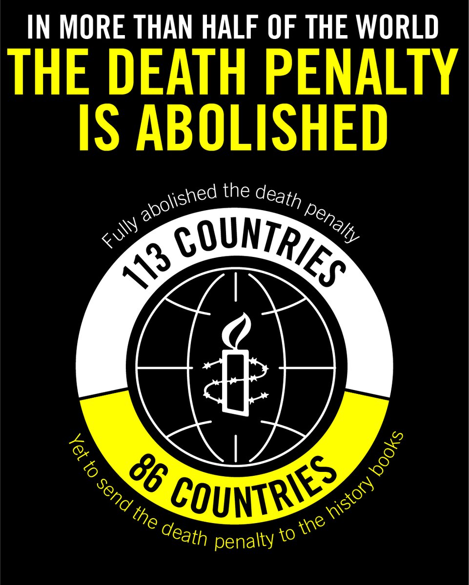 amnesty's tweet image. Countries that still retain the death penalty are an isolated minority as the world continues to decidedly move away from this cruel punishment. 

On World Day Against the Death Penalty, we reiterate our call for the other countries to act now and abolish the death penalty.