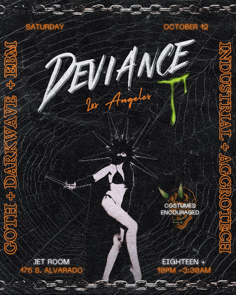 I’m hosting and DJing two EBM, Industrial &amp; Aggrotech nights this week‼️

Thursday 10/10 at La Santa in Santa Ana with Tassel, Die Sexual &amp; Fuedal

Saturday 10/12 at Jet Room in Echo Park

Tickets here: linktr.ee/dormence