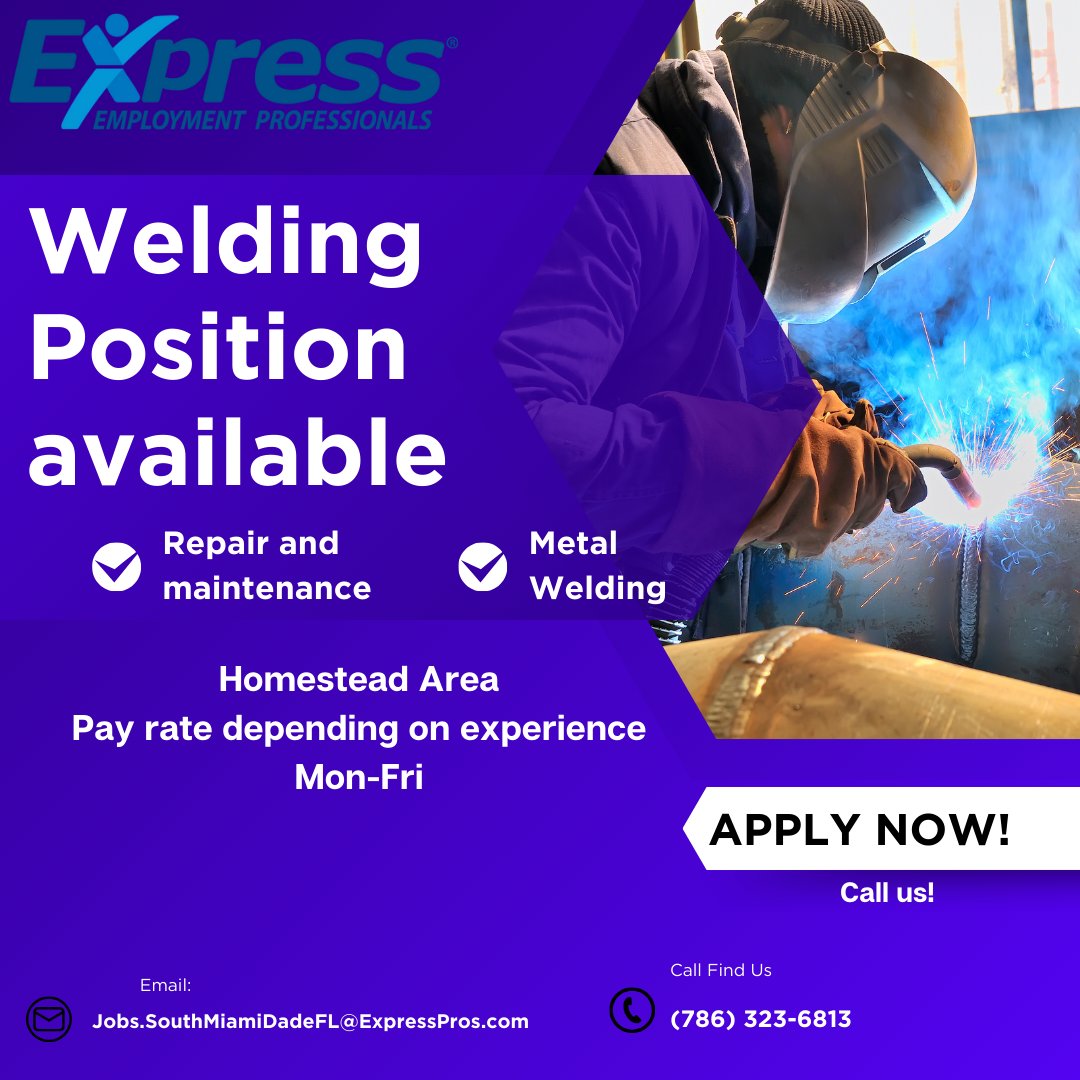We are looking for a Welder in the area of Homestead. If you are interested give us a call at (786) 323-6813.