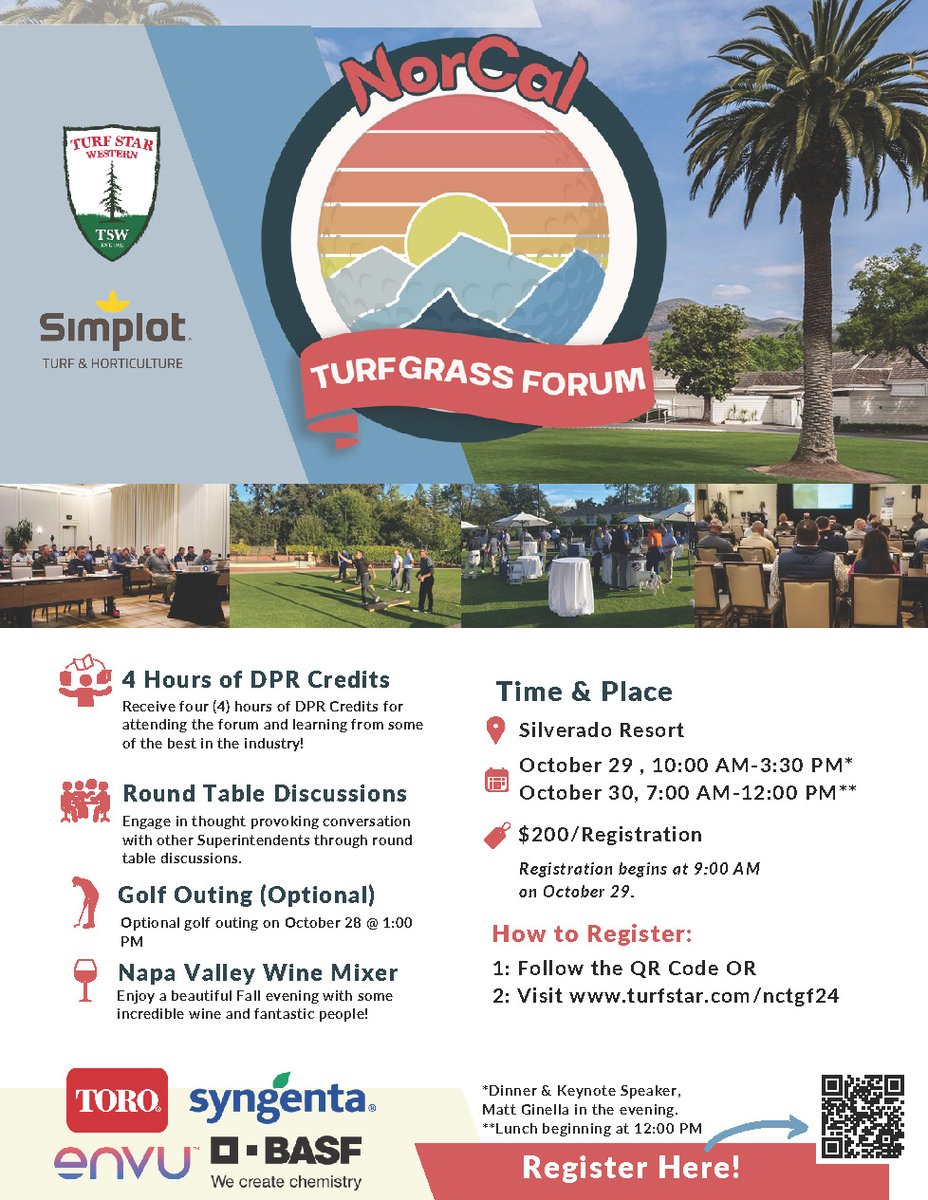 SimplotTurf's tweet image. Attention Northern California Superintendents! We&apos;re excited to announce the second annual NorCal Turfgrass Forum! This is a fantastic opportunity to meet other superintendents, gain DPR credits, &amp;amp; hear from amazing industry speakers.

Register Today👇
ow.ly/nfPF50TFYAy