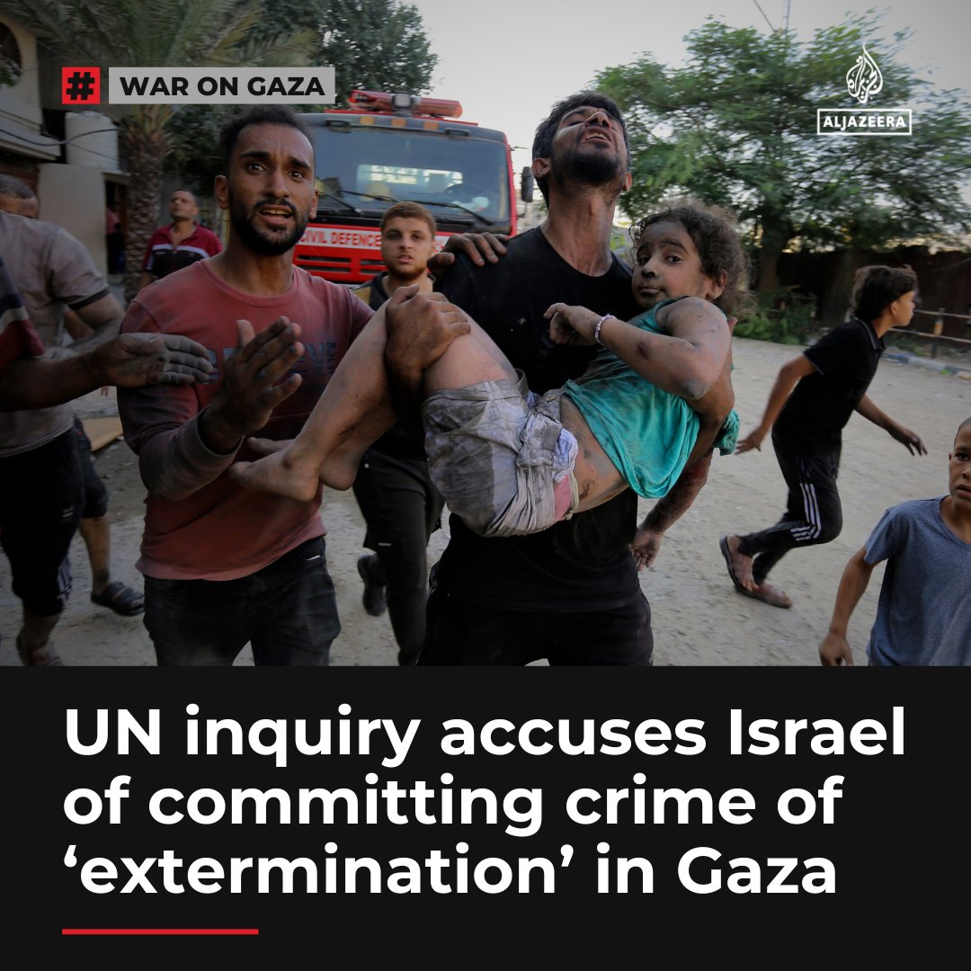 BREAKING: A UN inquiry found that Israel implemented a concerted policy to destroy Gaza’s healthcare system during its attacks, which constitutes war crimes and the crime against humanity of extermination.

🔴 LIVE updates: aje.io/ccu7zz
