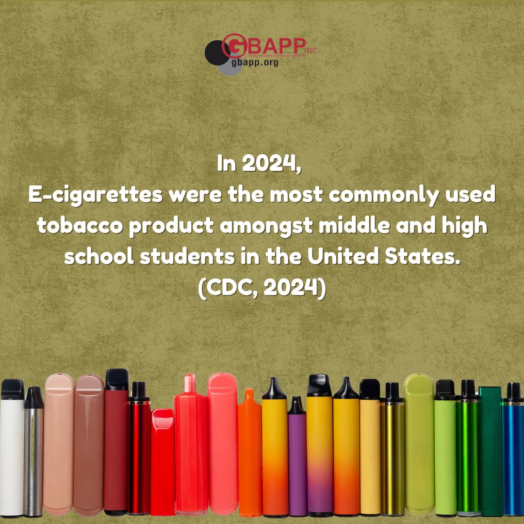 GBAPPINC's tweet photo. E-cigarettes may seem harmless, but they can seriously harm youth health, with risks to brain development and addiction. Protect your health, your goals, and your future. #VapeFreeYouth #ProtectYourHealth #StrongerWithoutVapes https://t.co/PqTpS94pI0