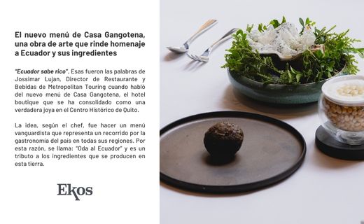 👏🏼 ¡Gracias Revista EKOS por destacar nuestro nuevo menú de degustación en Casa Gangotena!🍴 

🇪🇨 Nuestro menú de 10 tiempos es un homenaje a la biodiversidad de Ecuador, diseñado para resaltar los sabores de nuestros ingredientes locales.  
 
#MenúDegustación  #RestaurantesQuito