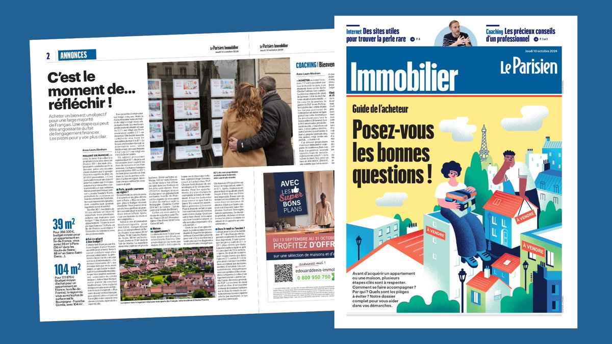 [Dans <a href="/le_Parisien/">Le Parisien</a>  du jour]
🏠 #SpécialImmobilier : Posez-vous les bonnes questions !

📍 Annonces, expertises, démarches … retrouvez tout ce qu’il faut savoir avant d’acquérir un appartement ou une maison dans notre guide de l’acheteur.