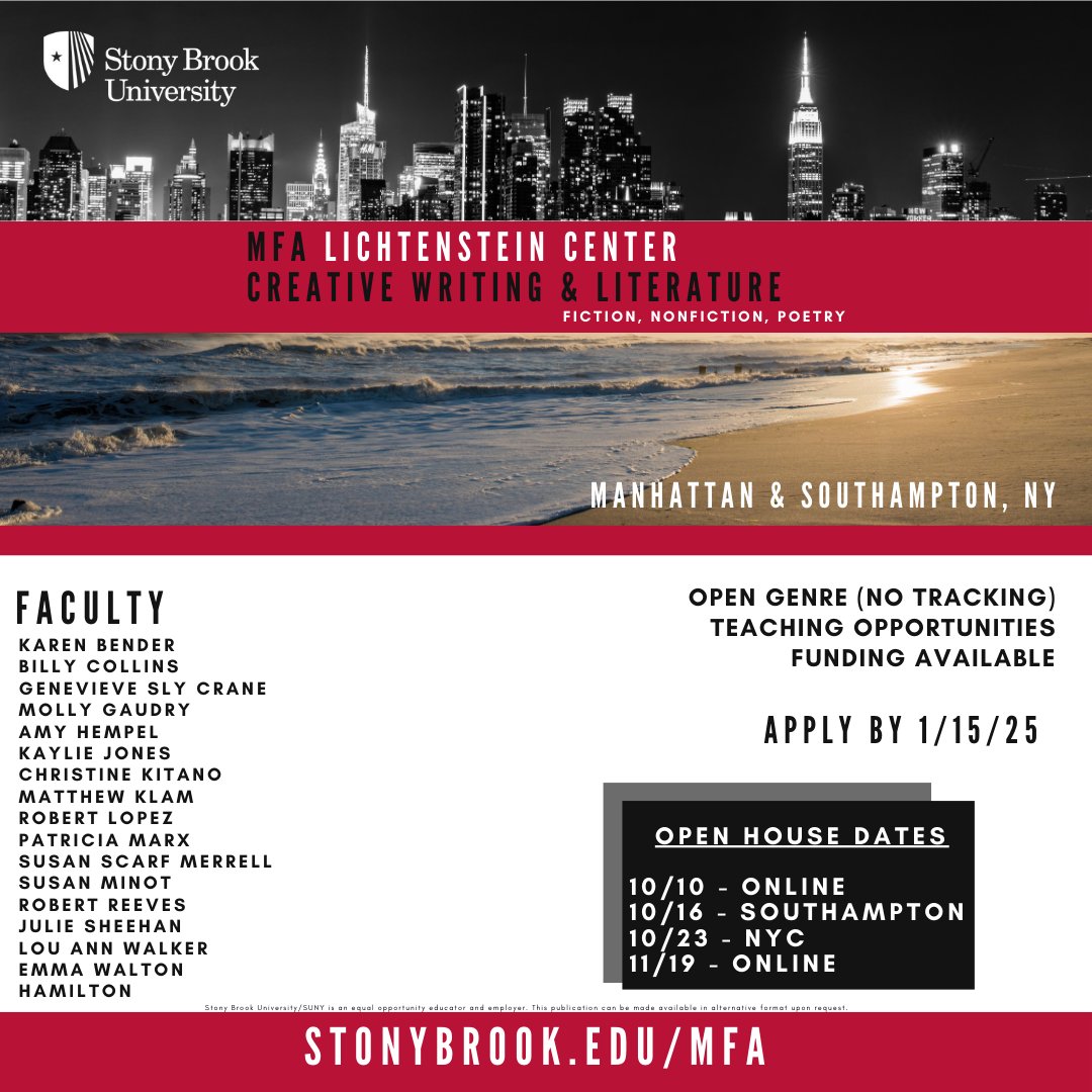 Stony Brook MFA in Writing & Lit (@stonybrookmfa) on Twitter photo Thinking about applying to our MFA in Creative Writing and Literature? A part-time program for your full-time life. Applications open now until 1/15! <a href="/stonybrooku/">Stony Brook University</a> Thinking about applying to our MFA in Creative Writing and Literature? A part-time program for your full-time life. Applications open now until 1/15! <a href="/stonybrooku/">Stony Brook University</a>