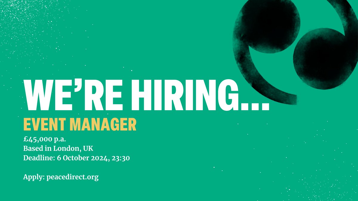 peacedirect's tweet image. ⏰ We're hiring!

We have an exciting opportunity for a talented Event Manager here at Peace Direct!

Download the recruitment pack to find out more and apply: peacedirect.org/about-us/jobs/

#recruiting #eventmanagement #eventmanager #jobopportunity #jobs #hiring
