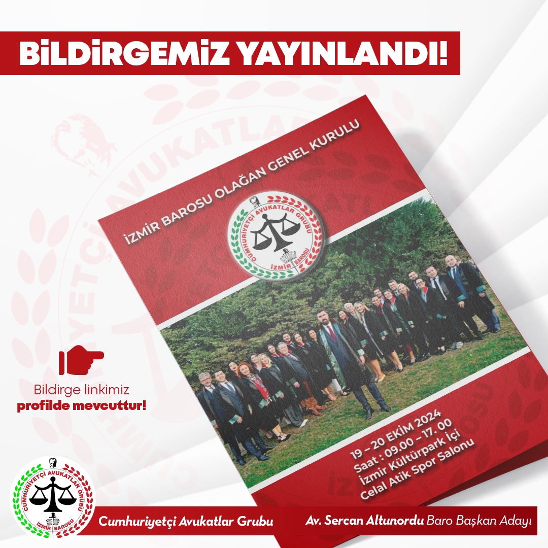 BİLDİRGEMİZ YAYINLANDI!

Bildirgemize instagram profilimizdeki linkten ulaşabilirsiniz. 

instagram.com/izmircumhuriye…

#baroavukatiçindir 
#kırmızılistekazanacak