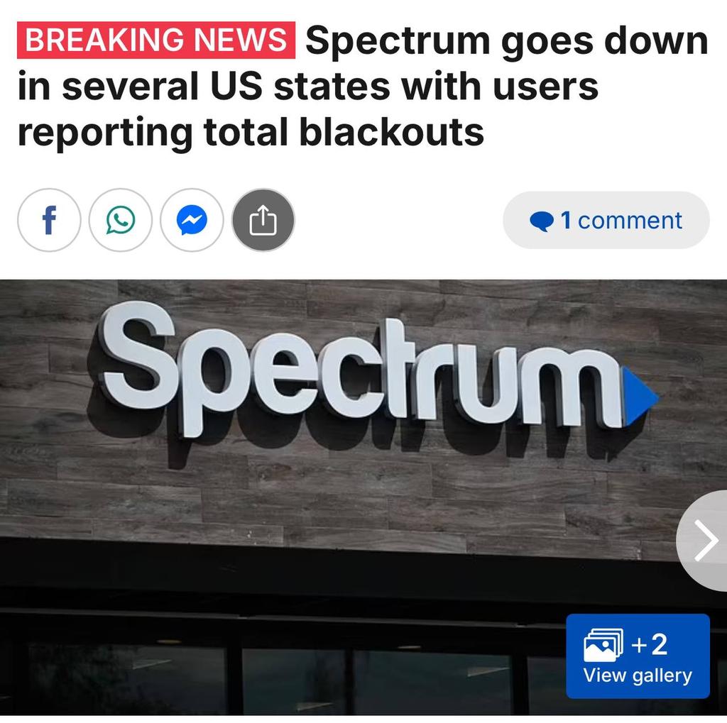 vexwift's tweet photo. 🚨BREAKING: American cable giant Spectrum has suffered a widespread outage across the US.

Customers in Dallas, New York City and Boston have reported issues, along with residents in Tampa, #Florida who were ravaged by Hurricane Milton overnight.

#Milton #MiltonFlorida https://t.co/BiO3qqcgxs