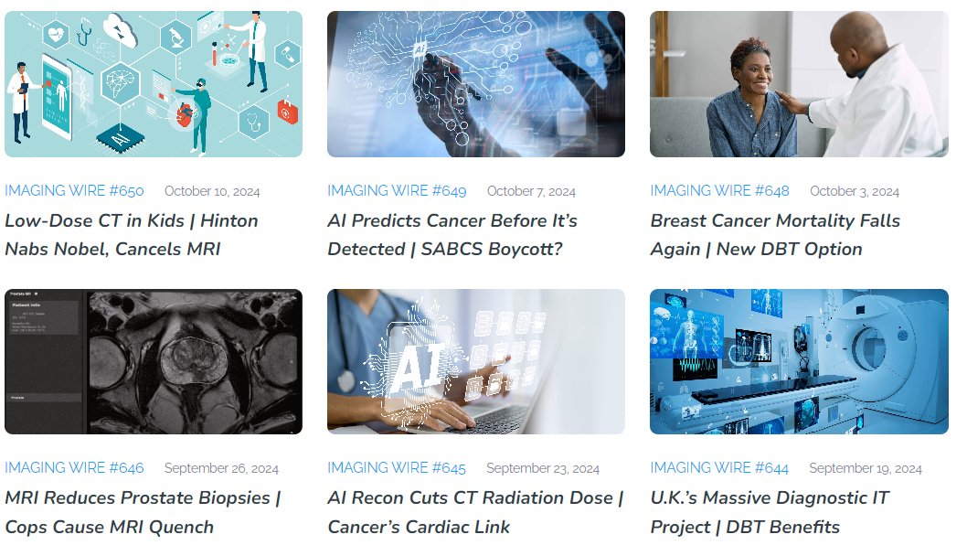 Issue 650 of The Imaging Wire is live:

- Low-Dose CT Confounds CAD in Kids
- AI pioneer Geoffrey Hinton Gets Nobel Prize 
- Heart Disease Linked to Dementia
- Density-Based Mammo Reading 
- News on CT Lung Cancer Screening from #CHEST2024 

Read more at buff.ly/47ZlbtN
