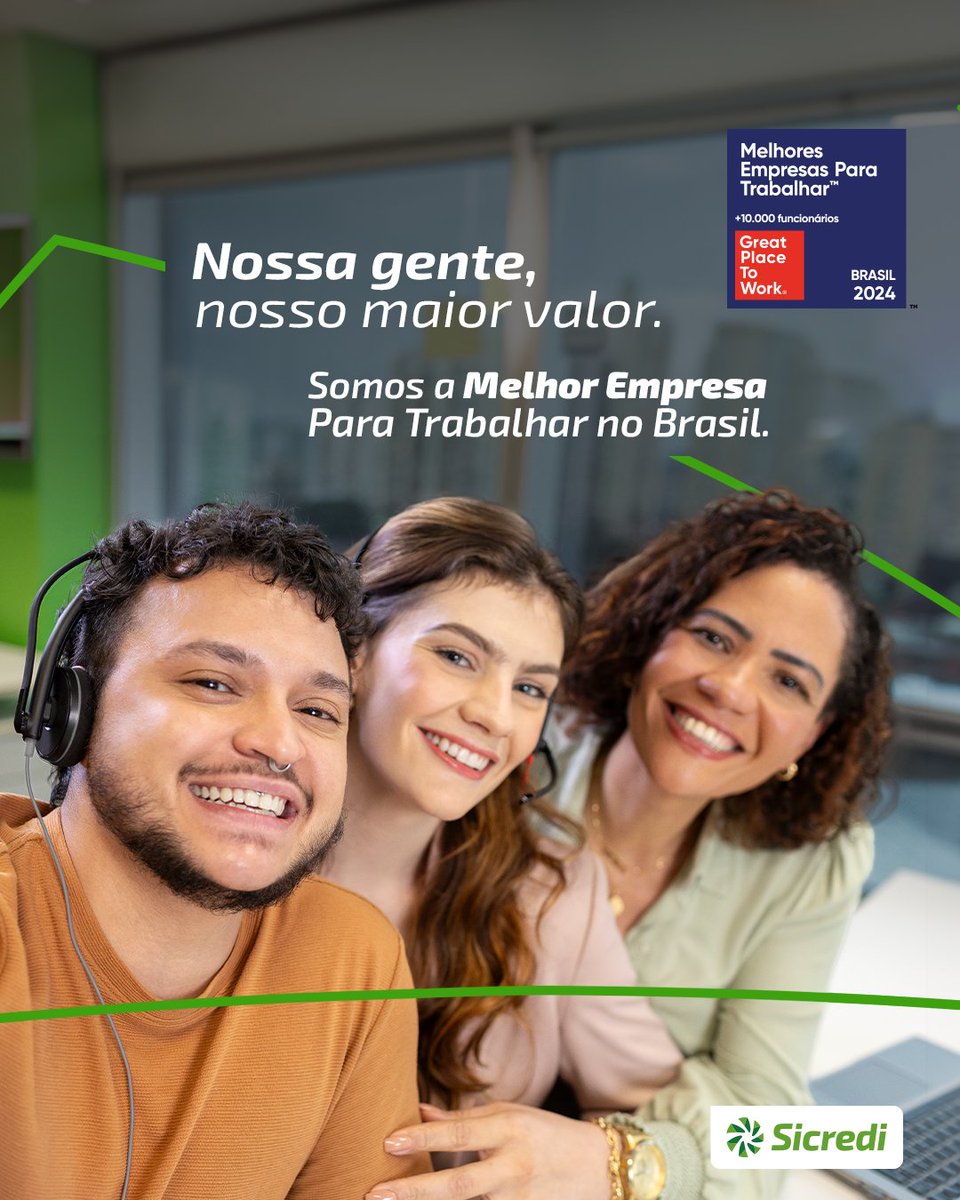 sicredi's tweet image. Hoje é dia de celebrar uma conquista incrível: fomos reconhecidos como a Melhor Empresa Para Trabalhar no Brasil pelo Ranking Great Place To Work® Brasil (#GPTW)! 🏆🌲
Esse resultado é o reflexo da dedicação, do talento e do comprometimento de cada pessoa colaboradora.