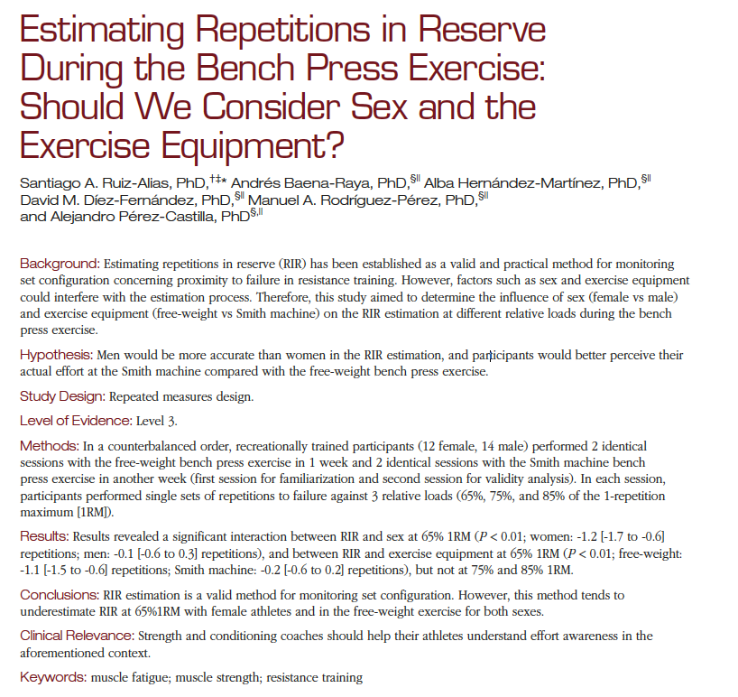 Alejandro Pérez Castilla (@alex_pc1992) on Twitter photo Our latest article is now available online:
"Estimating Repetitions in Reserve During the Bench Press Exercise: Should We Consider Sex and the Exercise Equipment?"
Link: journals.sagepub.com/doi/10.1177/19…
What a team! <a href="/aljsruiz/">Santiago A. Ruiz Alias</a> <a href="/SPORTResearchG1/">SPORT Research Group</a> Our latest article is now available online:
"Estimating Repetitions in Reserve During the Bench Press Exercise: Should We Consider Sex and the Exercise Equipment?"
Link: journals.sagepub.com/doi/10.1177/19…
What a team! <a href="/aljsruiz/">Santiago A. Ruiz Alias</a> <a href="/SPORTResearchG1/">SPORT Research Group</a>