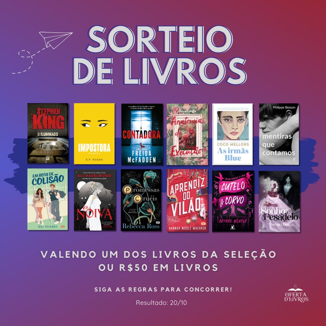 ofertadlivros's tweet photo. SORTEIO DA VOLTA DO TWITTER! 🚨

Quer concorrer a um (1) dos livros da imagem ou R$50 em livros?
Basta seguir as regras:

— seguir @ofertadlivros.
— dar RT e like neste tweet.
— entrar em nosso canal do Whatsapp ou Telegram (links abaixo).

Apenas um ganhador.
📆 Resultado: 20/10 https://t.co/9hyGeP05ih