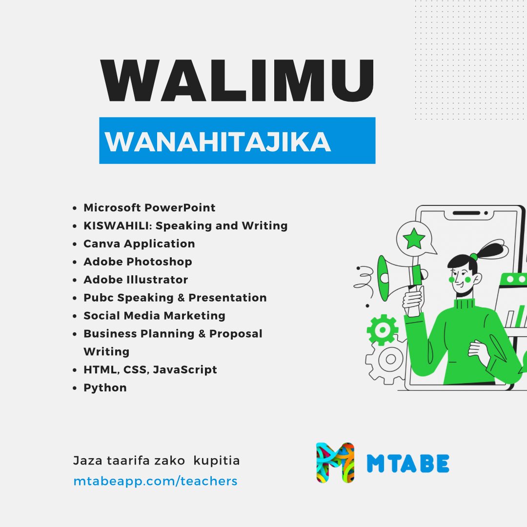 Fursa ya kufundisha na Mtabe.

🔗 Link ya kujisajili: forms.gle/9gxbU4QkGTwtre…