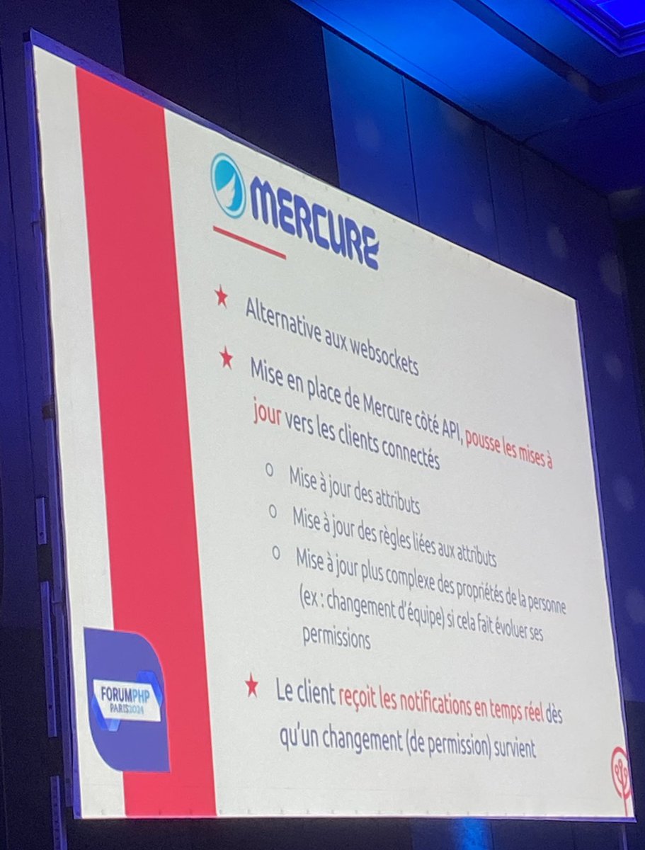 Mercure.rocks (@mercurerealtime) on Twitter photo 🪽 <a href="/marion_age/">Marion Agé</a> is showcasing how to update security permissions in real-time thanks to Mercure in front of a fully-packed room at #ForumPHP. 🪽 <a href="/marion_age/">Marion Agé</a> is showcasing how to update security permissions in real-time thanks to Mercure in front of a fully-packed room at #ForumPHP.