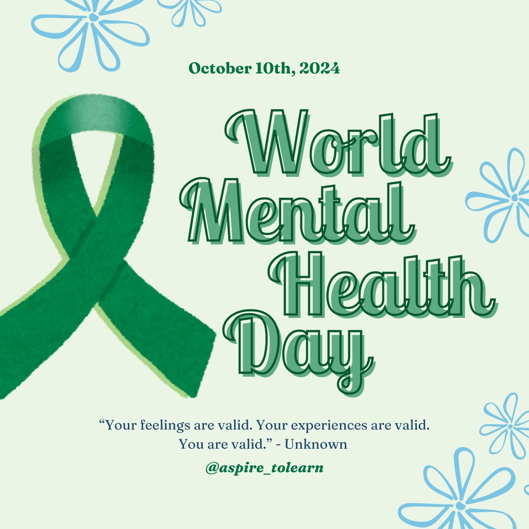 Aspire_ToLearn's tweet photo. Happy World Mental Health Day! 🧠

Just as literacy is the foundation of learning, mental health is the foundation of well-being. We believe both are vital in the pursuit of turning obstacles into opportunities.

#LiteracyMatters #MentalHealthAwareness #MentalHealthSupport https://t.co/2skk69QE1Y