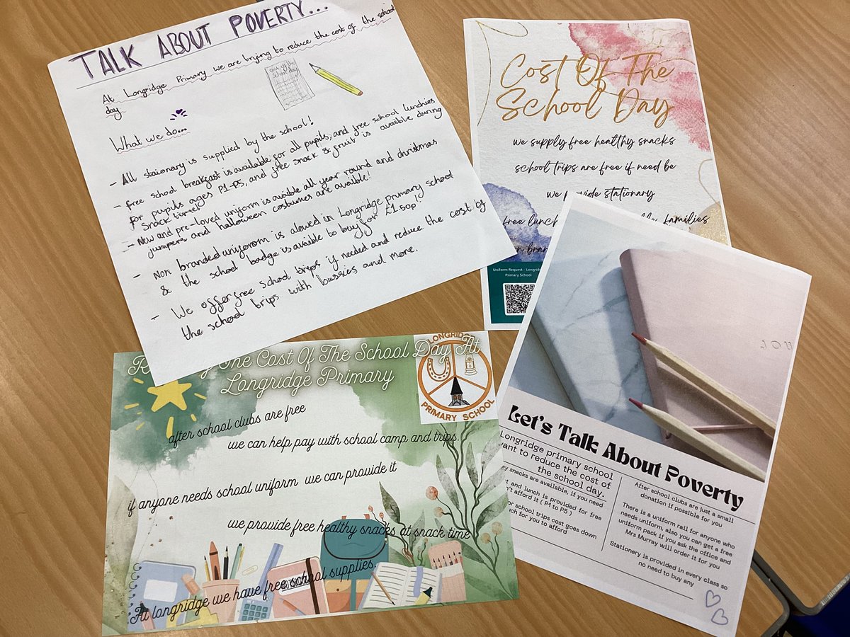 Longridge Primary have been thinking about poverty this week. We are committed to reducing the cost of school day. Here are some posters made by our pupils #CostoftheSchoolDay #CPW24