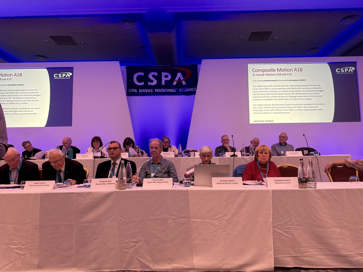 CivilCspa's tweet photo. Successful conclusion to the two-day CSPA AGM @ChesfordGrangeQ hotel Kenilworth. Good debates on #Pensions ; #WinterFuelPayments;  #Socialcare ; #Taxes; and other policies affecting our retired #civilservice members. https://t.co/IyDn5XOGKE https://t.co/O8mBz8YK6Z