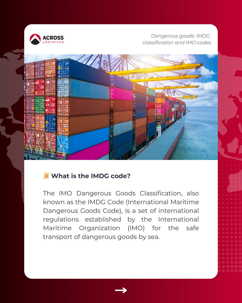 AcrossLogistics's tweet image. Understanding the intricacies of the International Maritime Dangerous Goods (IMDG) Code and IMO classifications can be a game-changer for businesses involved in shipping hazardous materials 🚢 

👉🏻 acrosslogistics.com/blog/en/code-i…

#Logistics #DangerousGoods #IMDGCode #AcrossLogistics