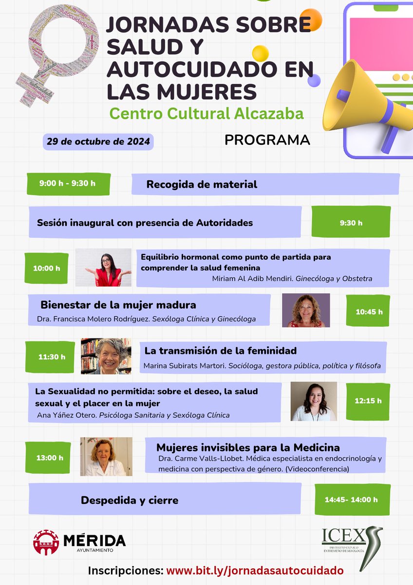 El Centro Cultural Alcazaba acoge el próximo 29 de octubre unas Jornadas sobre Salud y Autocuidado en las Mujeres <a href="/ICEXSE/">Instituto Clínico Extremeño de Sexología ⦿ ICEXS</a> 
Más información e inscripciones 👉 tinyurl.com/3wzufs72