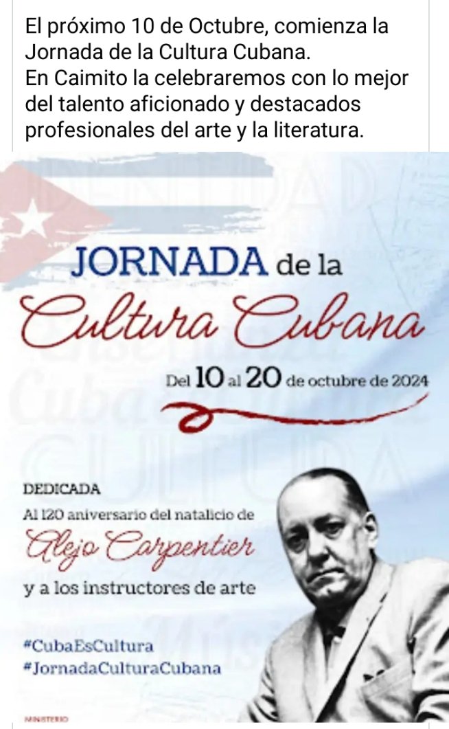 HaynesLeal91445's tweet image. Comienza la jornada de la cultura cubana, dónde se expondrá el talento artístico de nuestro país. #Caimito #ArtemisaJuntosSomosMás #PoderPoder