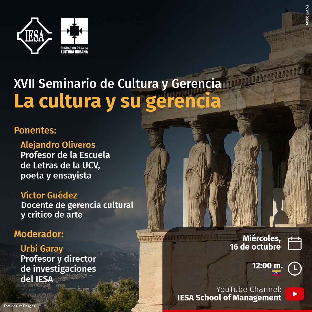 ¿Qué hay más allá del arte y los museos?
#AlejandroOliveros Víctor Guédez (@GuedezV5) y @UrbiGaray analizarán estos temas en el XVII Seminario de Cultura y Gerencia <a href="/IESA/">IESA</a>/#FCU, el próximo miércoles 16/10 a las 12:00 m (Venezuela).
⬇️
iesa.edu.ve/eventos-y-acti…