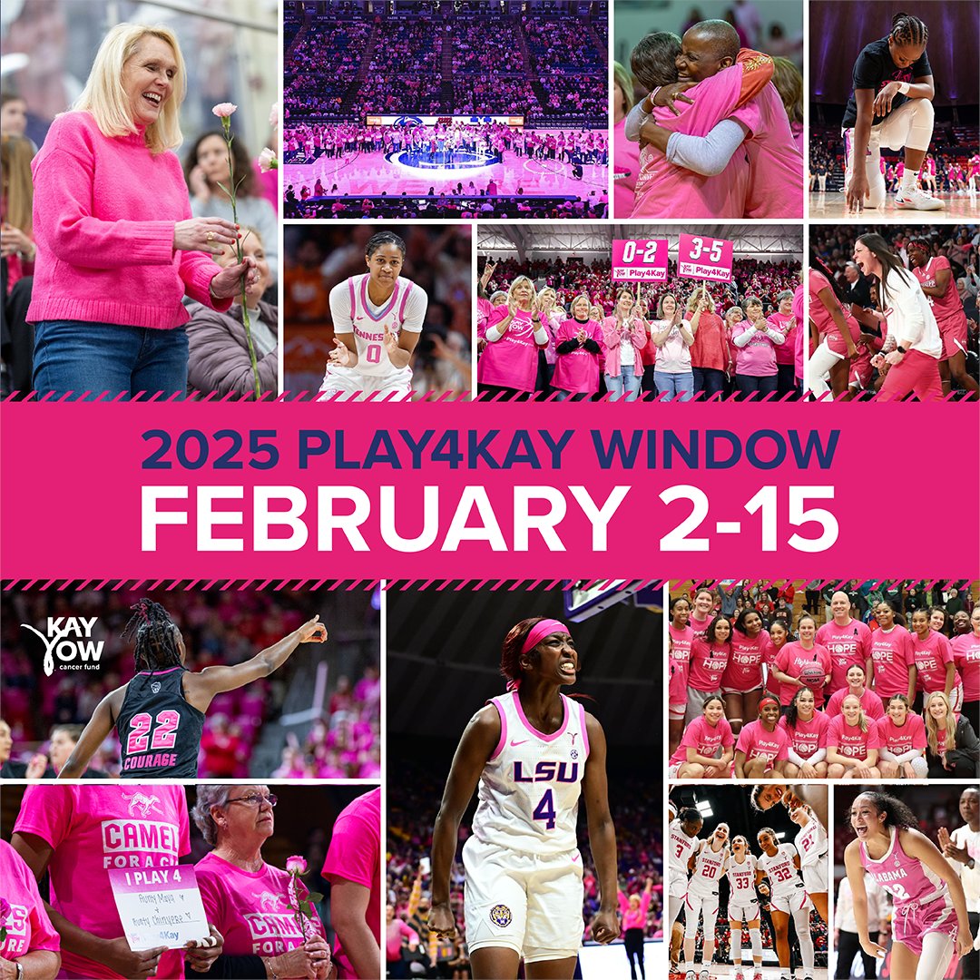 KayYowFund's tweet photo. The 2025 collegiate women's basketball #Play4Kay Window has been set!
Play4Kay is a nationwide movement where coaches, players, officials, and fans unite to celebrate cancer survivors, thrivers, and warriors. #BecauseItsPersonal
Join today: https://t.co/NhZBQiySnk https://t.co/9ZJkyqzRxY