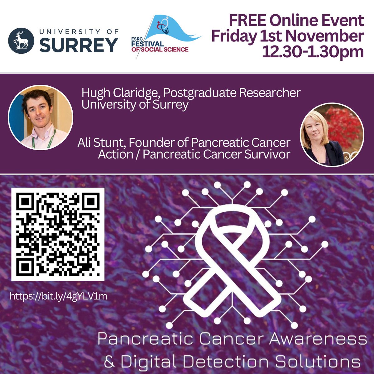University of Surrey ESRC IAA (@esrcimpact) on Twitter photo Join Ali Stunt, Founder of <a href="/OfficialPCA/">Pancreatic Cancer Action</a>, & Hugh Claridge from <a href="/UniOfSurrey/">University of Surrey</a> for this valuable, interactive session, raising awareness of #pancreaticcancer & digital solutions being developed to help GPs diagnose it sooner <a href="/ESRC/">Economic and Social Research Council</a> #ESRCFestival #PancreaticCancerAwarenessMonth. Join Ali Stunt, Founder of <a href="/OfficialPCA/">Pancreatic Cancer Action</a>, & Hugh Claridge from <a href="/UniOfSurrey/">University of Surrey</a> for this valuable, interactive session, raising awareness of #pancreaticcancer & digital solutions being developed to help GPs diagnose it sooner <a href="/ESRC/">Economic and Social Research Council</a> #ESRCFestival #PancreaticCancerAwarenessMonth.
