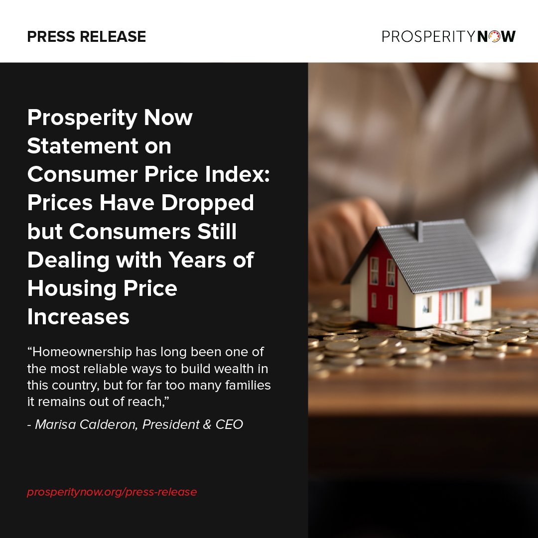 The #ConsumerPriceIndex shows encouraging signs of inflation easing, with the annual rate falling to 2.4%! While this is the lowest it's been since February 2021, barriers to financial stability persist, particularly in the realm of #homeownership.

prosperitynow.org/press-release/…