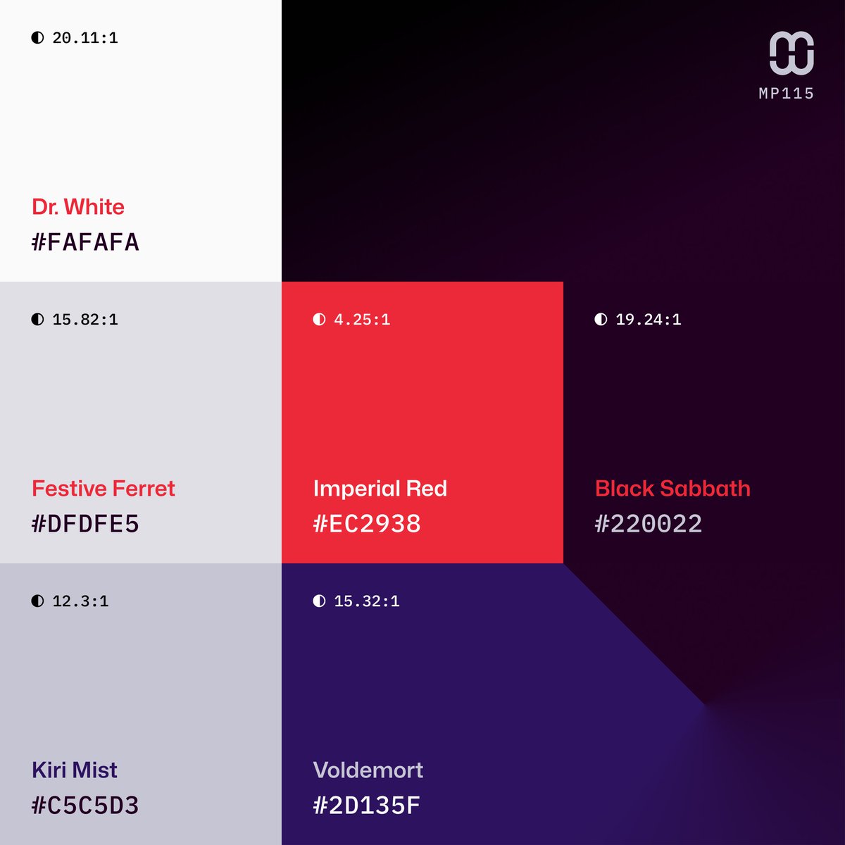 🆕 New color palette – #MindfulPalettes № 115 is dramatic, dark mode-focused color palette, with a modern touch fitting bold and innovative technology brands.

❤️ Likes and Shares appreciated.