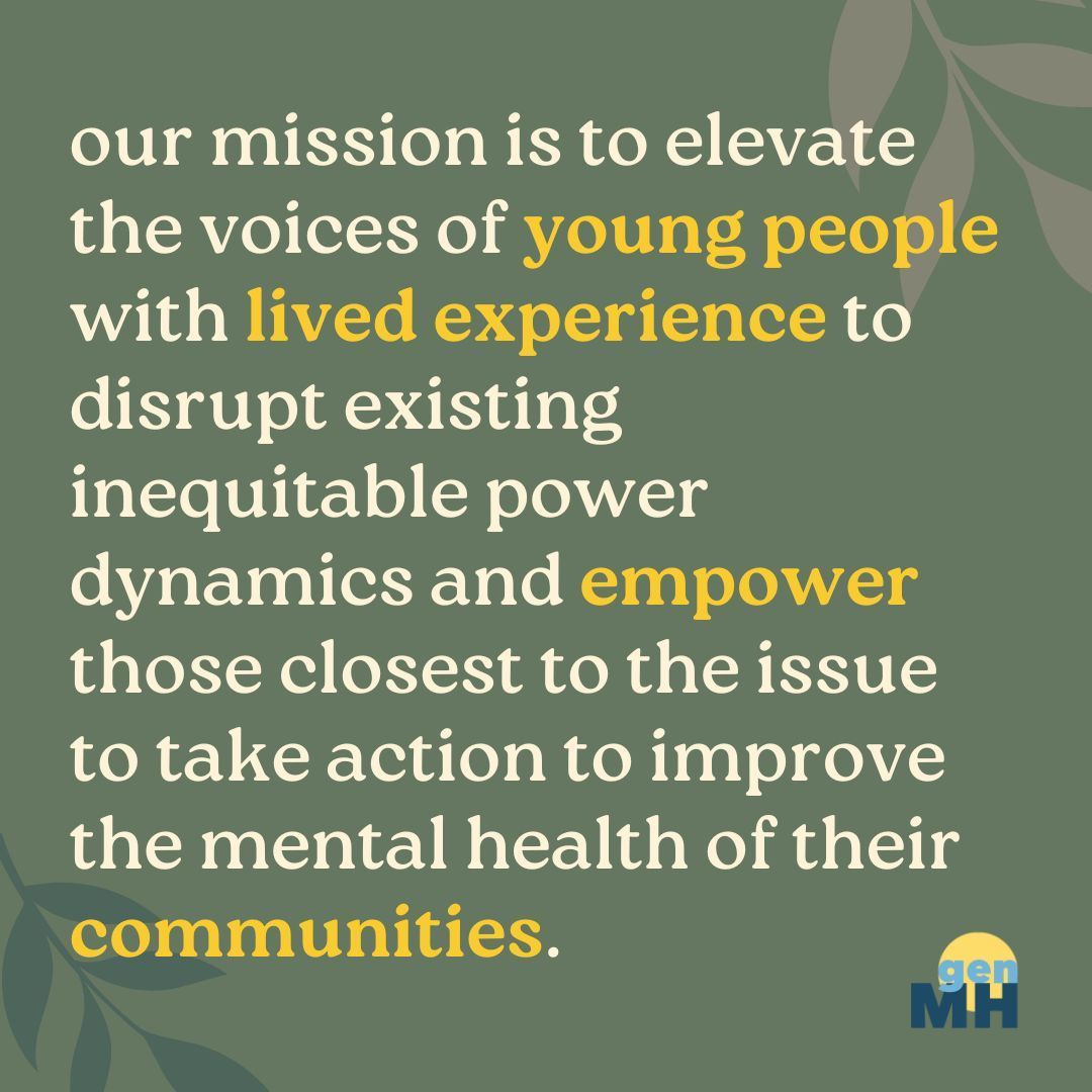 GenMHTeam's tweet image. 🌍💛 This #WorldMentalHealthDay, we are reflecting on our mission as an organisation. We believe in empowering the voices of young people with lived experience to disrupt inequitable power dynamics in mental health. 

Thank you to our community for your continued support ❤️