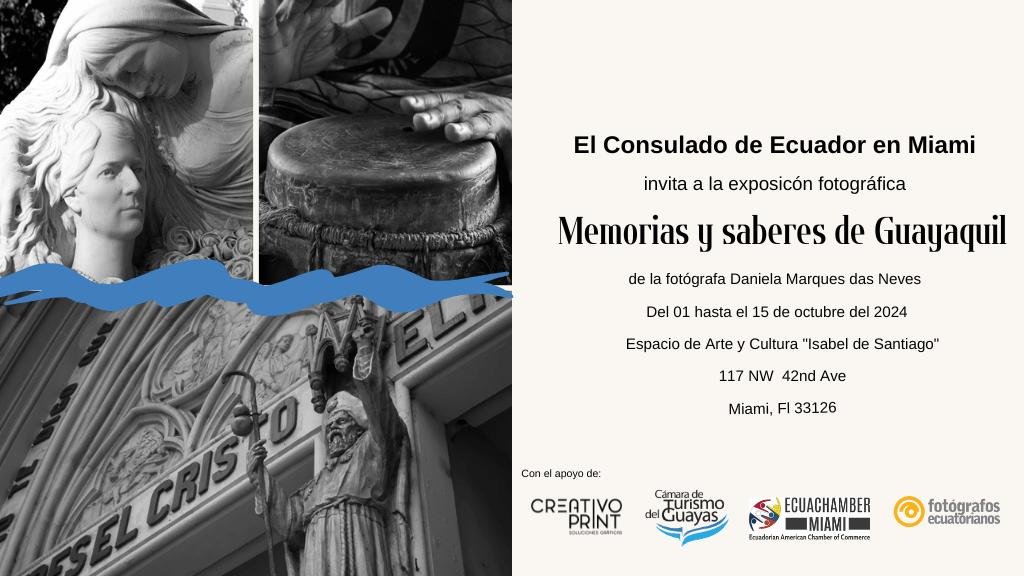 El Consulado del Ecuador en Miami acogerá una exposición  de la fotógrafa Daniela Marques das Neves  por la celebración de la independencia de Guayaquil.  Permanecerá abierta todo octubre y podrás visitarla de lunes a viernes en el horario de apertura del consulado.