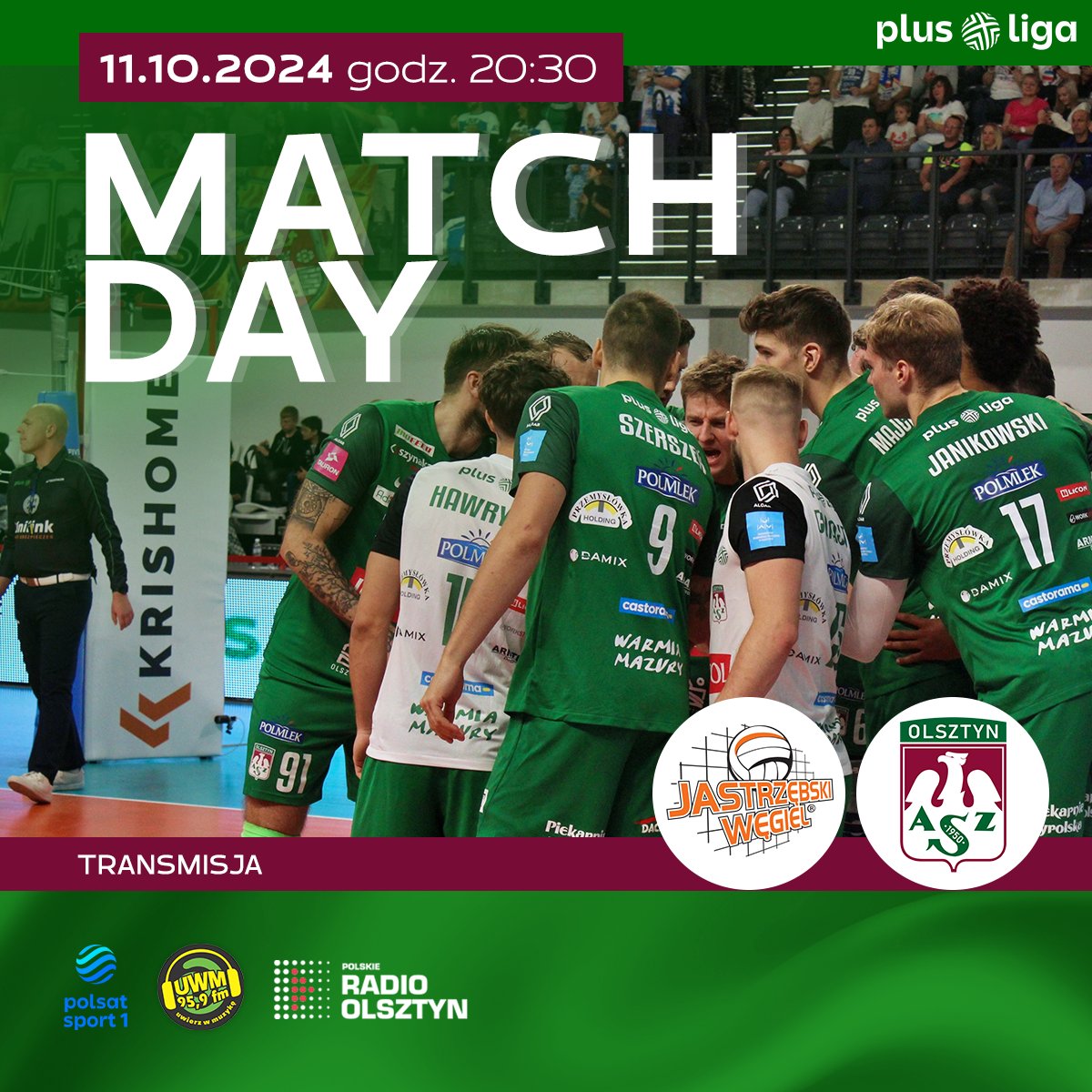 #MatchDay!
🏆6 kolejka <a href="/PlusLiga_/">PlusLiga</a> 
🏐 <a href="/KlubJW/">JSW Jastrzębski Węgiel</a> 
⏰ 20:30
🏟 HWS w Jastrzębiu-Zdroju
📺📻 <a href="/polsatsport/">Polsat Sport</a> 1, <a href="/RadioUWMFM/">Radio UWM FM</a> i <a href="/RadioOlsztyn/">Radio Olsztyn</a>
